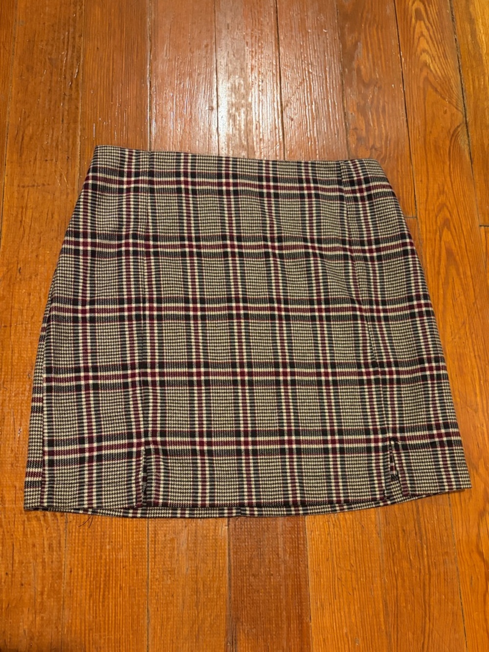 love on a hanger Plaid Mini Skirt in Beige, Black and Burgundy